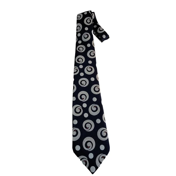Sears The Men's Store Abstract Spiral Circle Pattern Blue/White Men's Tie - Picture 2 of 10
